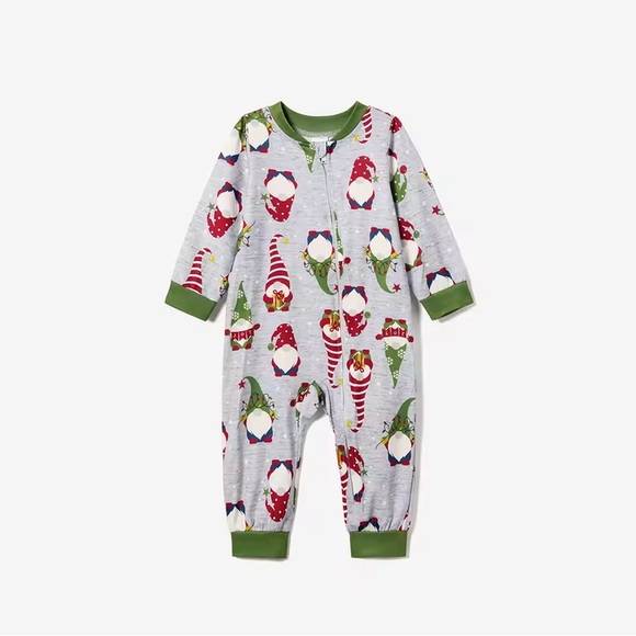 PatPat Kids Christmas Gnome All-over Print Long-sleeve Green Romper Pajamas Sets - Picture 3 of 8
